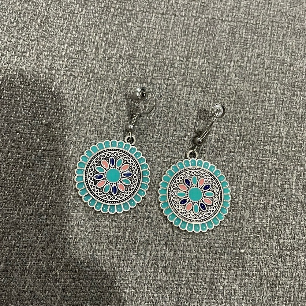 Bohemian Boho Turquoise Sunflower inspired dangle earrings